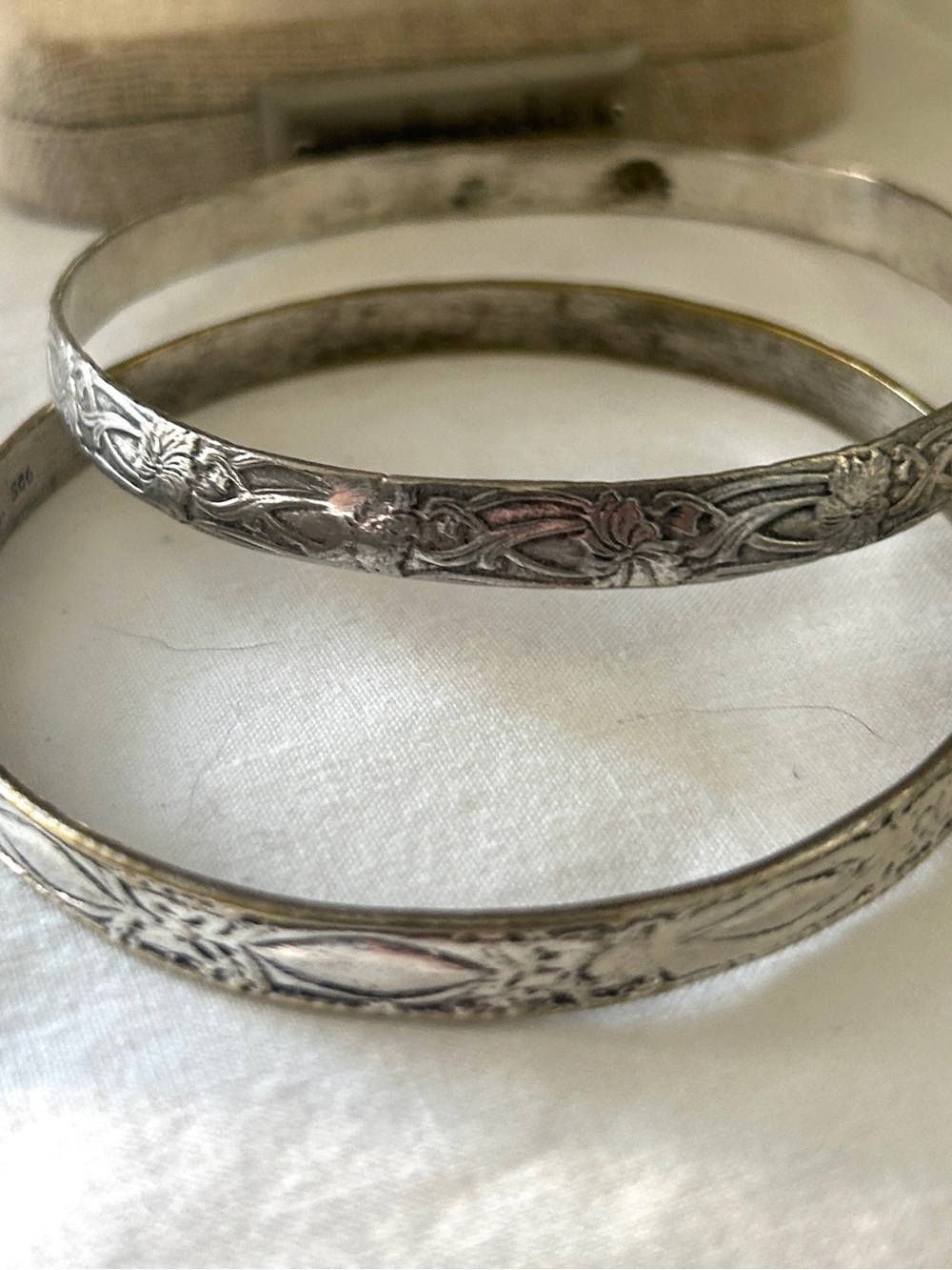 Vintage Sterling Silver Bangle Bracelets Set of 2 MEXICO FLORAL FLOWERS  8.5" L